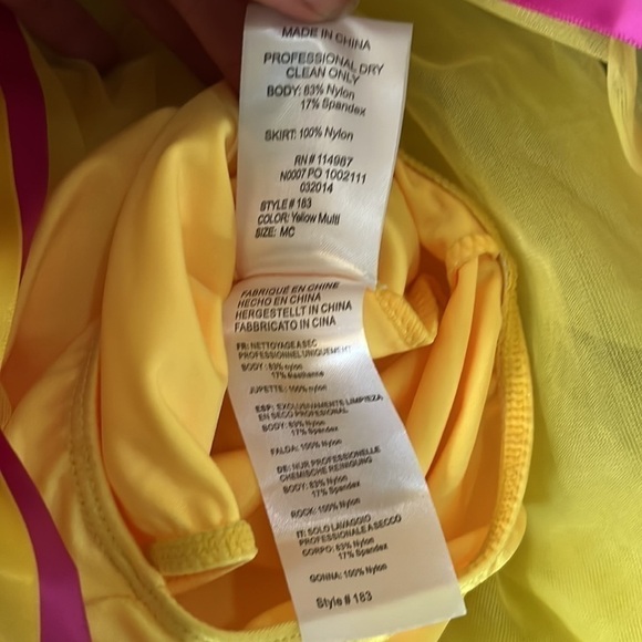 Revolution dance wear yellow & pink outfit costume, MC, 2 hair bows, lace trim. - Picture 4 of 16